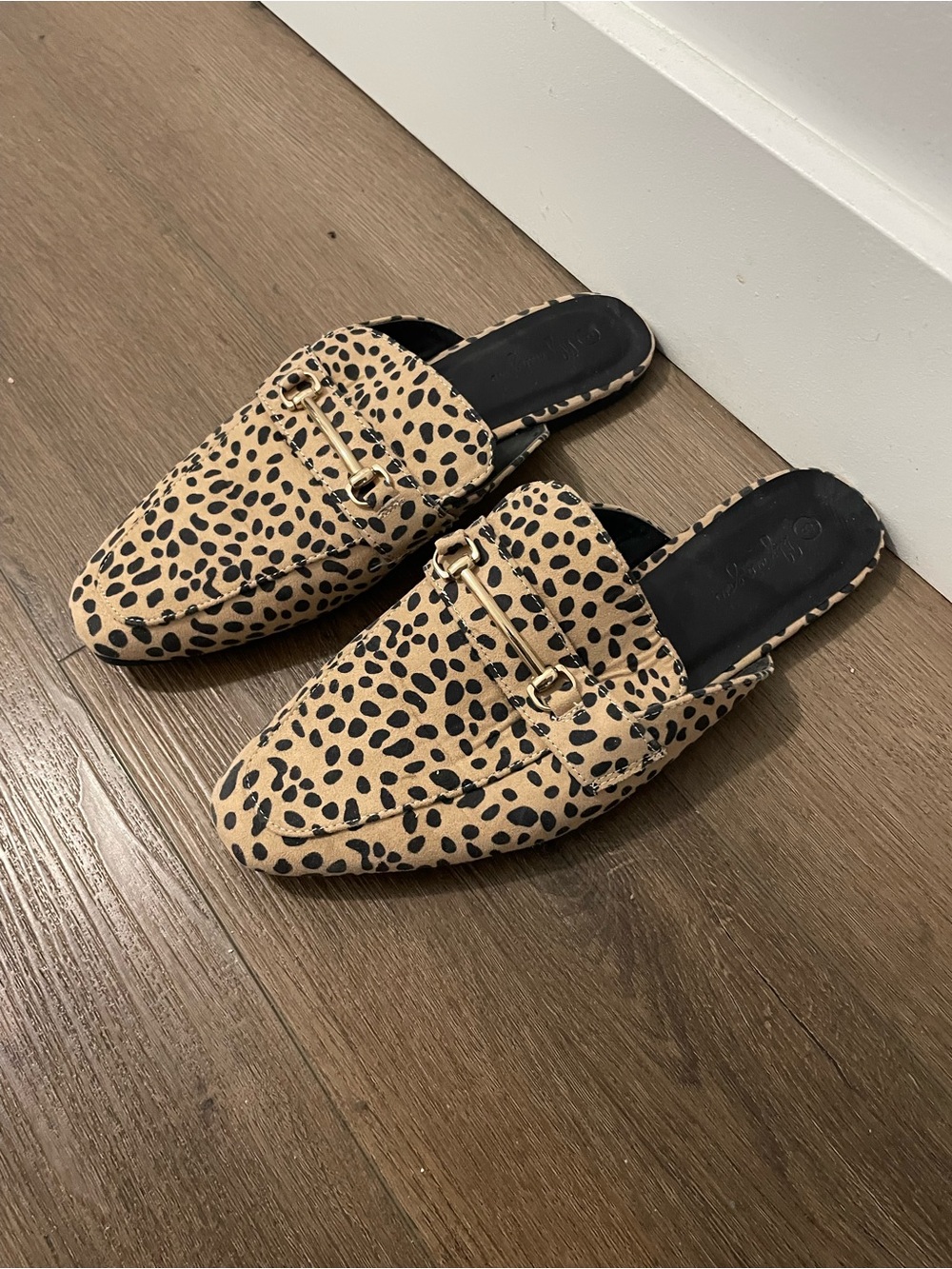 Leopard Print Slip-On Loafer Mules in Tan and Black